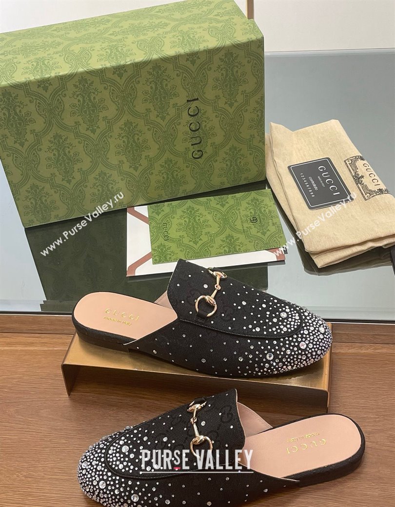 Gucci Princetown GG Canvas Flat Slippers with Strass Black 2024 GG111901 (MD-241119004)