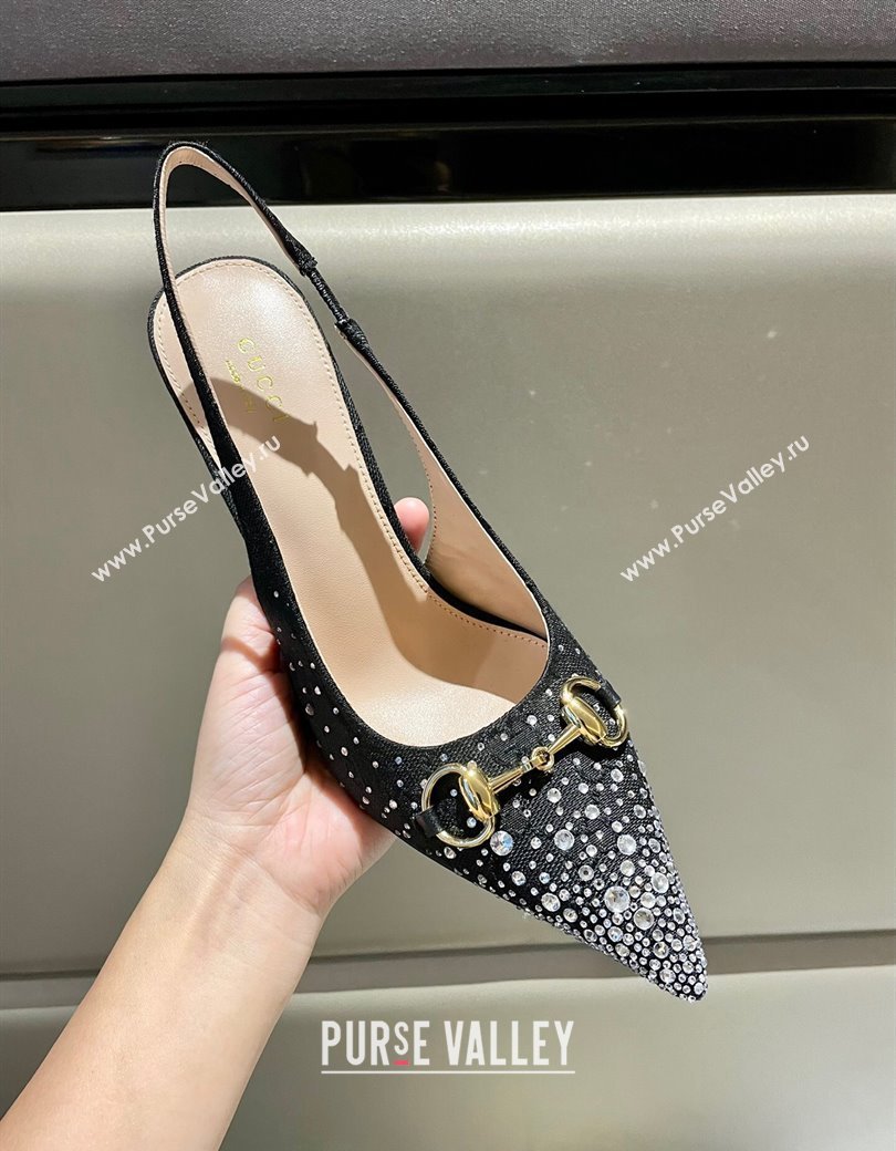 Gucci GG Canvas Slingback Pumps 4.5/10.5cm with Strass Black 2024 GG111902 (MD-241119011)