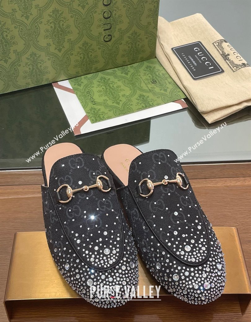 Gucci Princetown GG Canvas Flat Slippers with Strass Black 2024 GG111901 (MD-241119004)