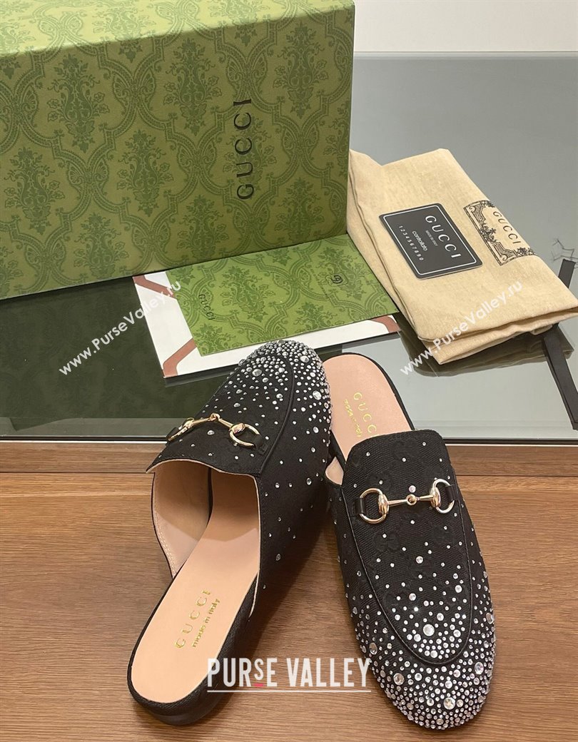 Gucci Princetown GG Canvas Flat Slippers with Strass Black 2024 GG111901 (MD-241119004)