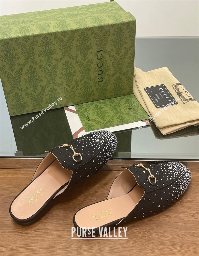 Gucci Princetown GG Canvas Flat Slippers with Strass Black 2024 GG111901 (MD-241119004)