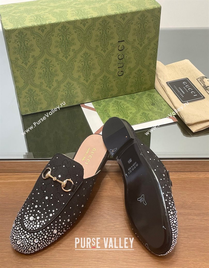 Gucci Princetown GG Canvas Flat Slippers with Strass Black 2024 GG111901 (MD-241119004)