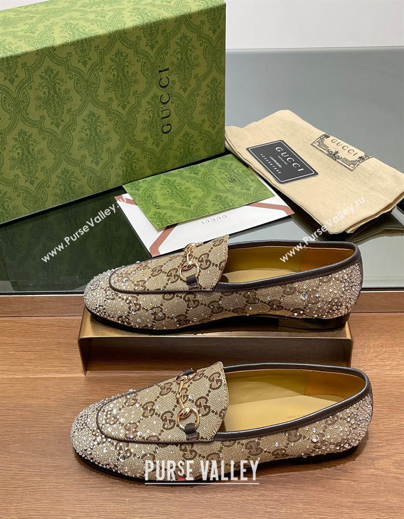 Gucci Jordaan GG Canvas Flat Loafers with Strass Beige 2024 813000 (MD-241119005)