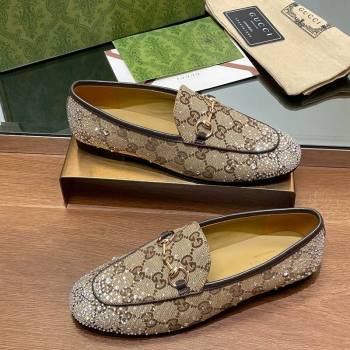 Gucci Jordaan GG Canvas Flat Loafers with Strass Beige 2024 813000 (MD-241119005)