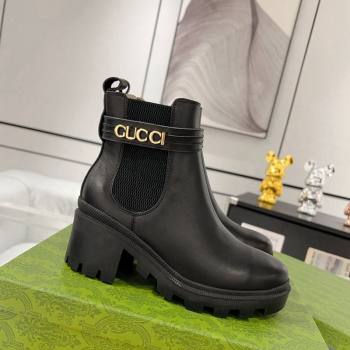 Gucci Black Calf Leather Ankle Boots with GUCCI Strap 2024 GG111805 (KL-241118072)