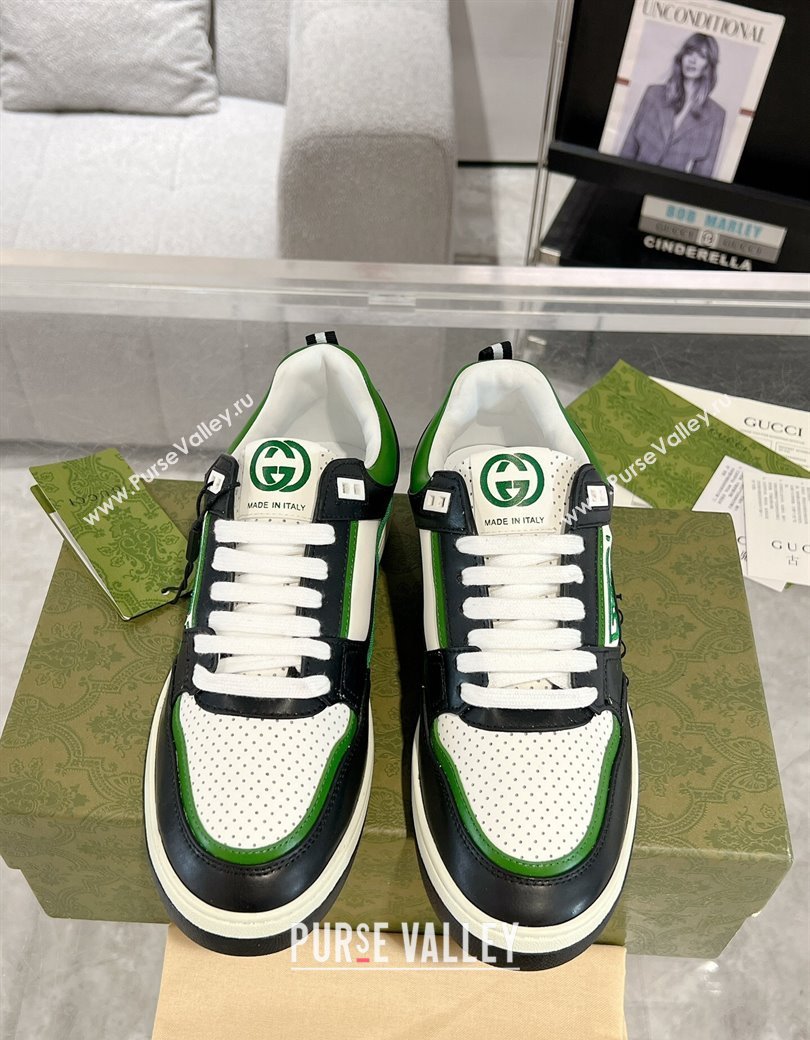 Gucci Leather Sneakers with GUCCI Black/White/Green 2024 GG111807 (KL-241118078)