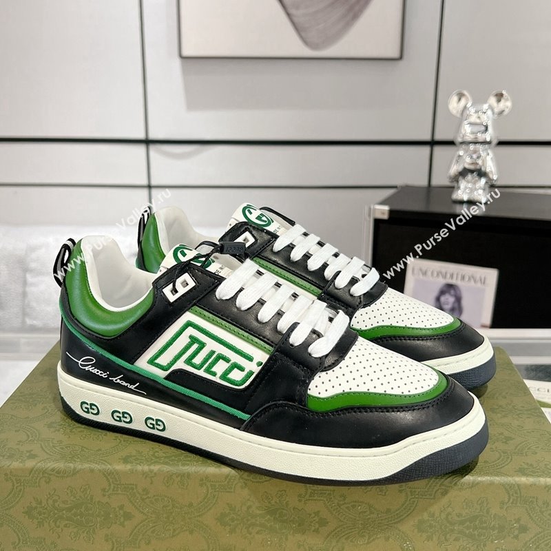 Gucci Leather Sneakers with GUCCI Black/White/Green 2024 GG111807 (KL-241118078)