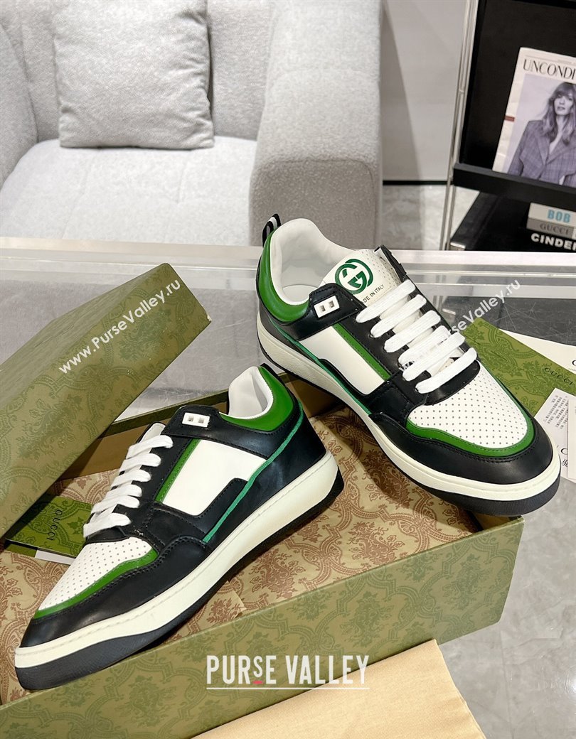 Gucci Leather Sneakers with GUCCI Black/White/Green 2024 GG111807 (KL-241118078)