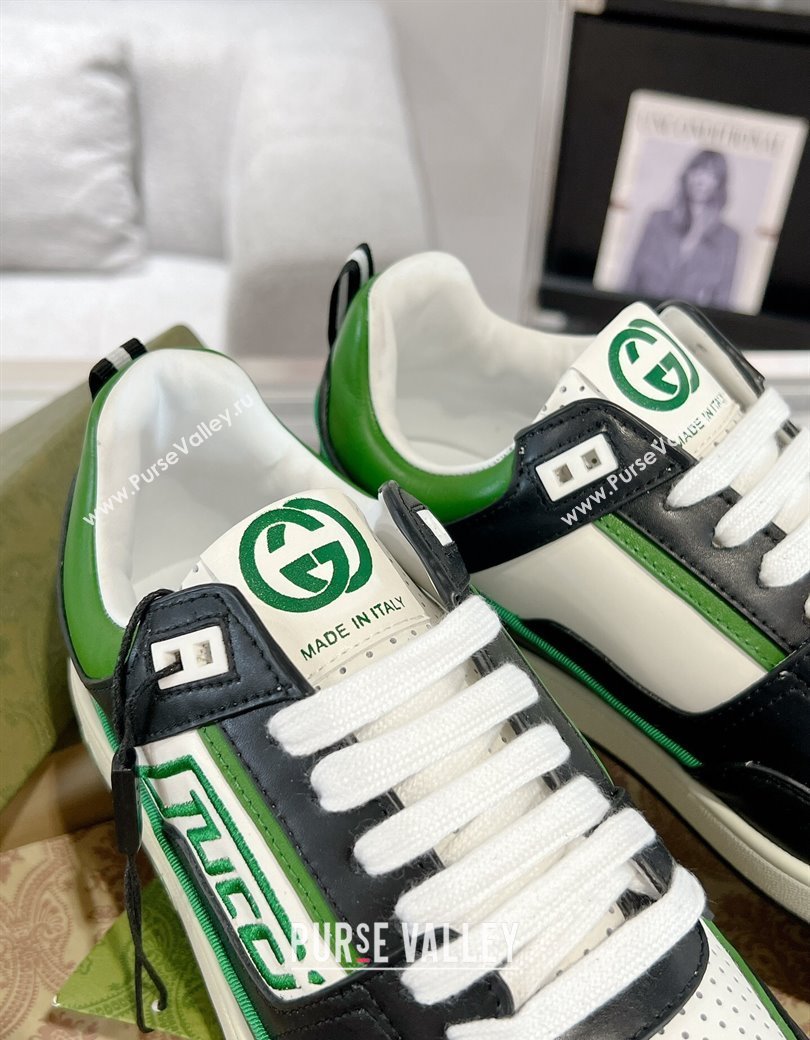 Gucci Leather Sneakers with GUCCI Black/White/Green 2024 GG111807 (KL-241118078)