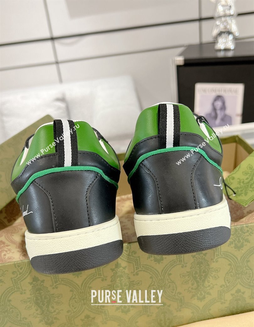 Gucci Leather Sneakers with GUCCI Black/White/Green 2024 GG111807 (KL-241118078)