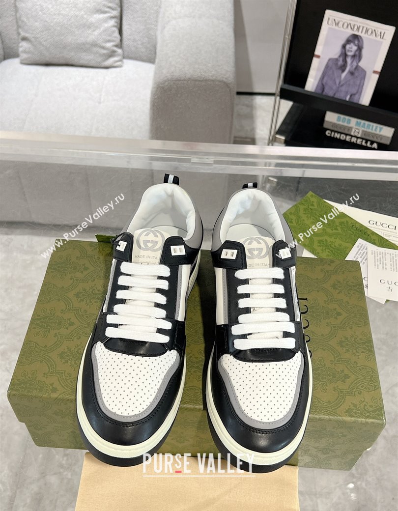 Gucci Leather Sneakers with GUCCI Black/White/Grey 2024 GG111807 (KL-241118079)