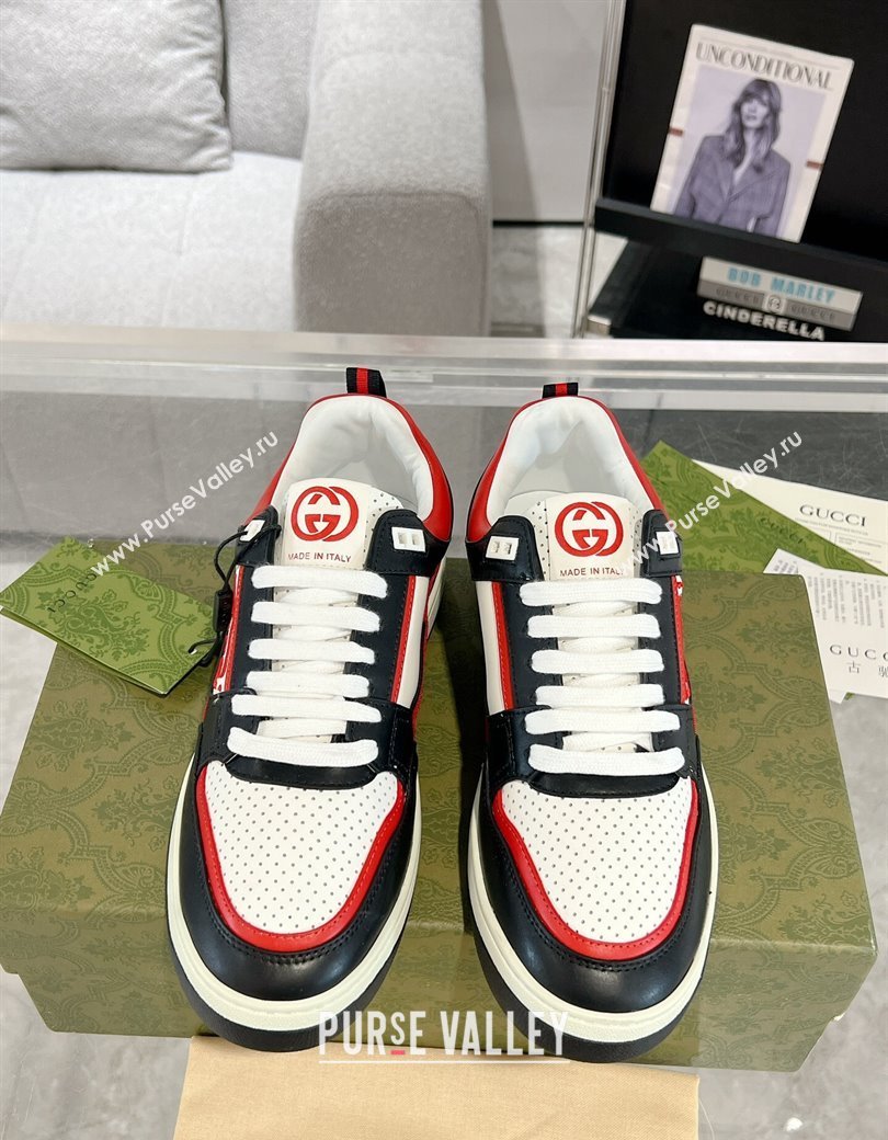 Gucci Leather Sneakers with GUCCI Black/White/Red 2024 GG111807 (KL-241118080)