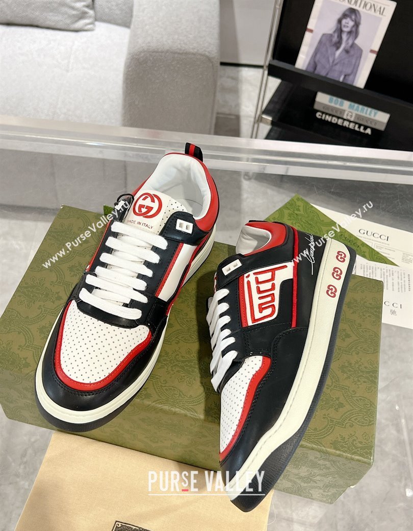 Gucci Leather Sneakers with GUCCI Black/White/Red 2024 GG111807 (KL-241118080)