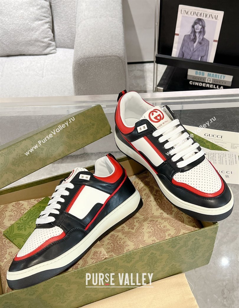 Gucci Leather Sneakers with GUCCI Black/White/Red 2024 GG111807 (KL-241118080)