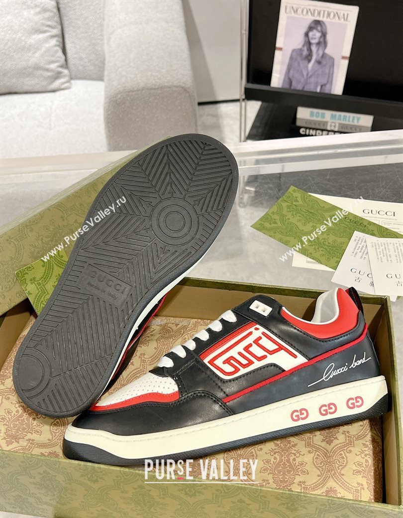 Gucci Leather Sneakers with GUCCI Black/White/Red 2024 GG111807 (KL-241118080)