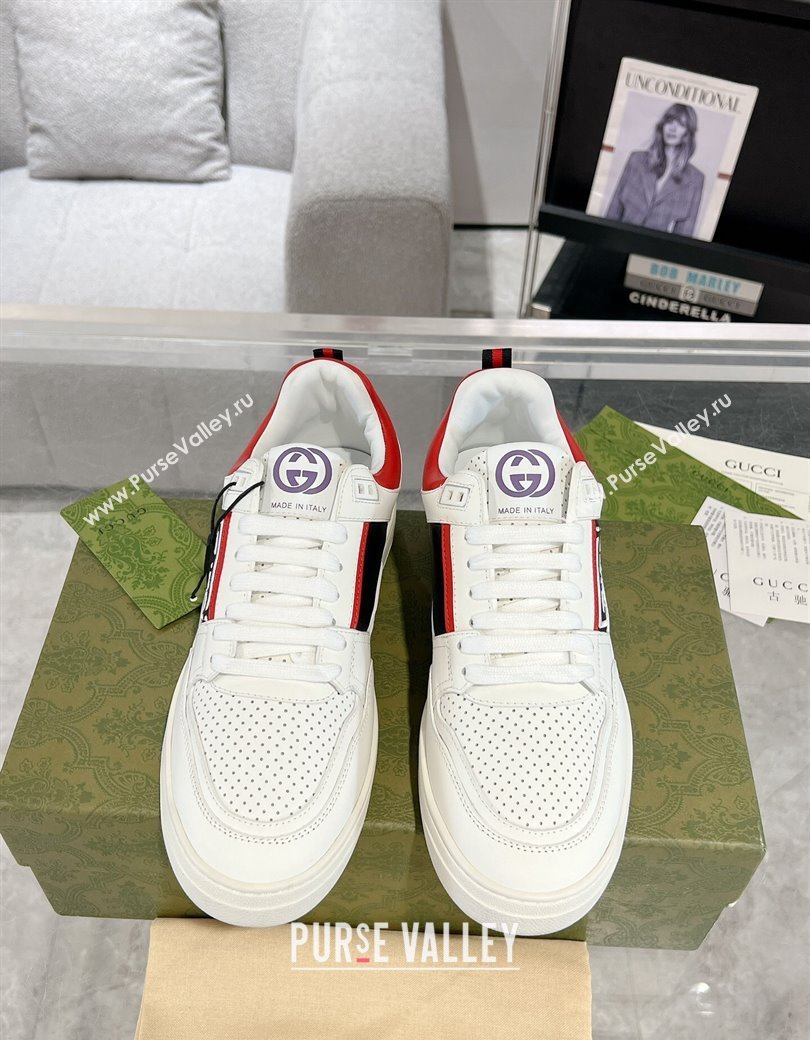 Gucci Leather Sneakers with GUCCI White/Red2 2024 GG111807 (KL-241118081)