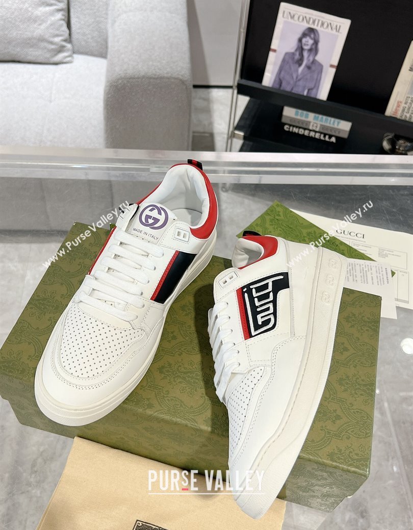 Gucci Leather Sneakers with GUCCI White/Red2 2024 GG111807 (KL-241118081)