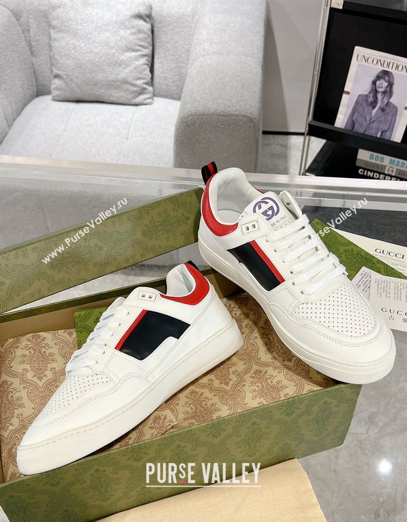 Gucci Leather Sneakers with GUCCI White/Red2 2024 GG111807 (KL-241118081)