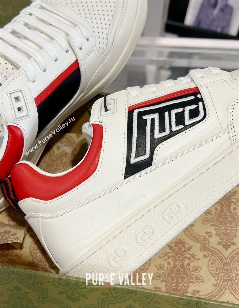 Gucci Leather Sneakers with GUCCI White/Red2 2024 GG111807 (KL-241118081)