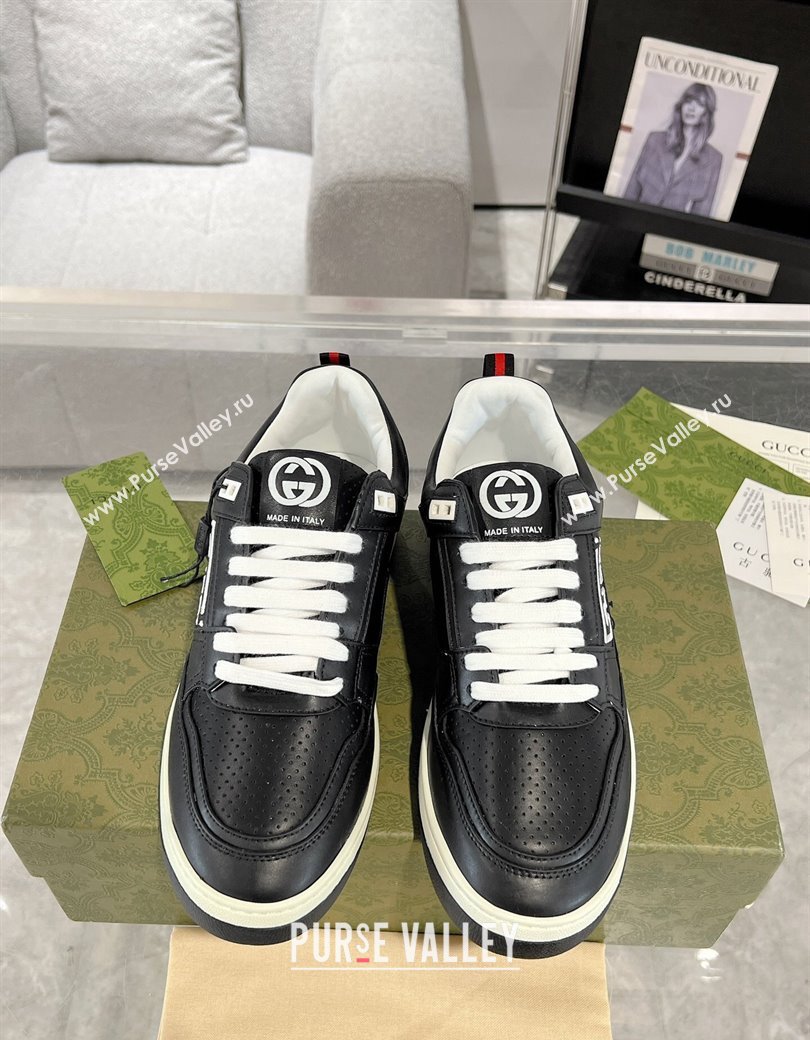 Gucci Leather Sneakers with GUCCI Black/White2 2024 GG111807 (KL-241118083)