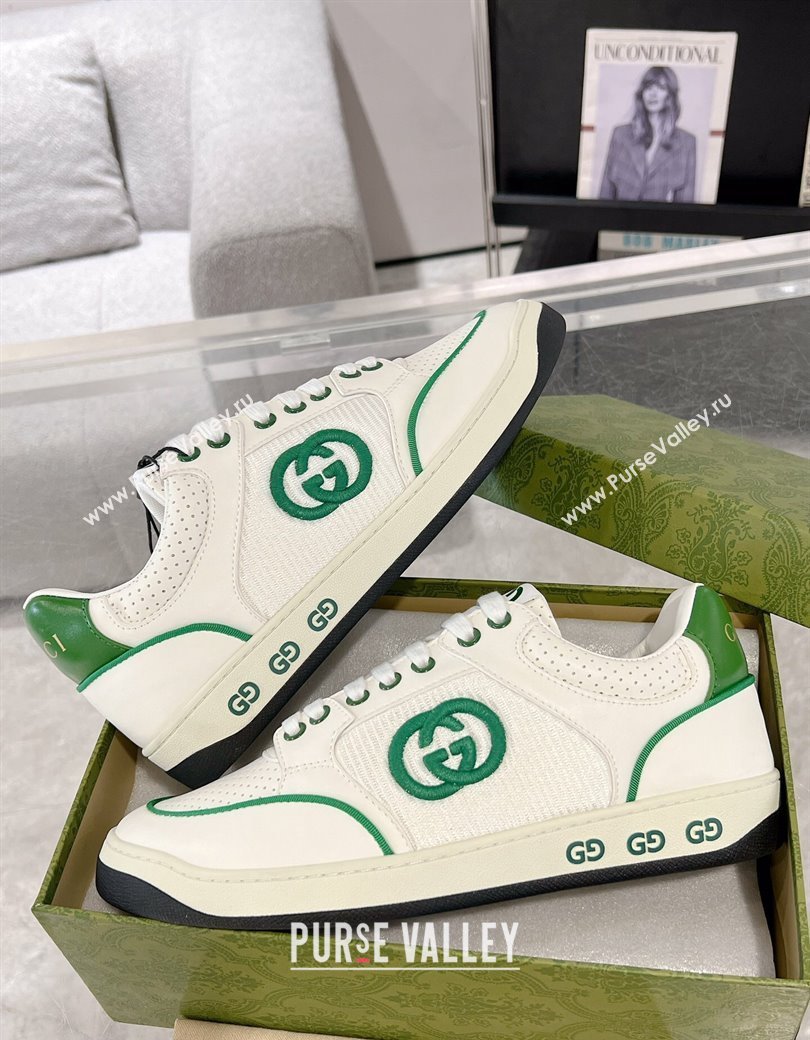 Gucci White Leather Sneakers with Interlocking G Green 2024 GG111807 (KL-241118084)