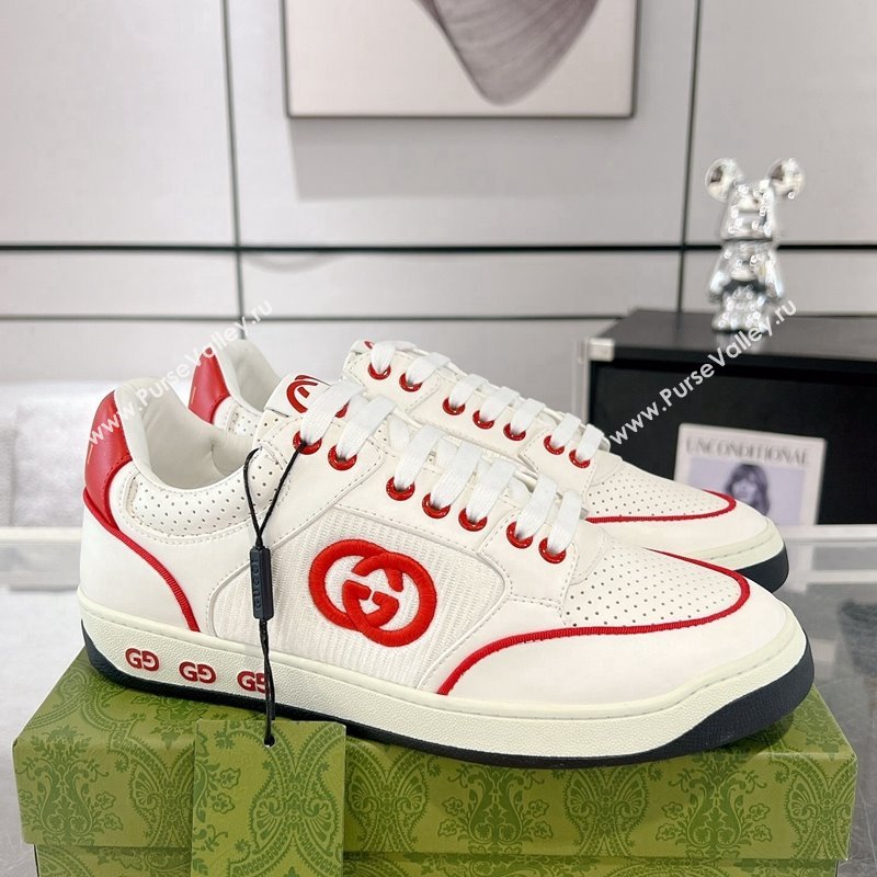 Gucci White Leather Sneakers with Interlocking G Red 2024 GG111807 (KL-241118085)