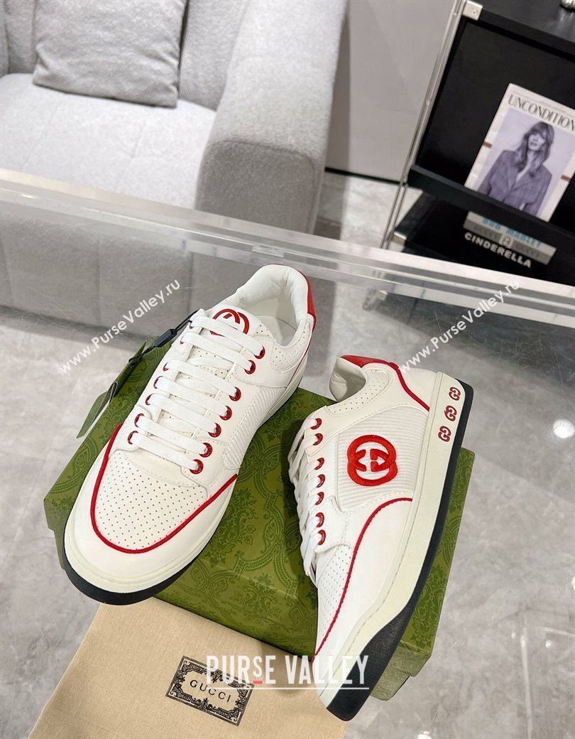 Gucci White Leather Sneakers with Interlocking G Red 2024 GG111807 (KL-241118085)