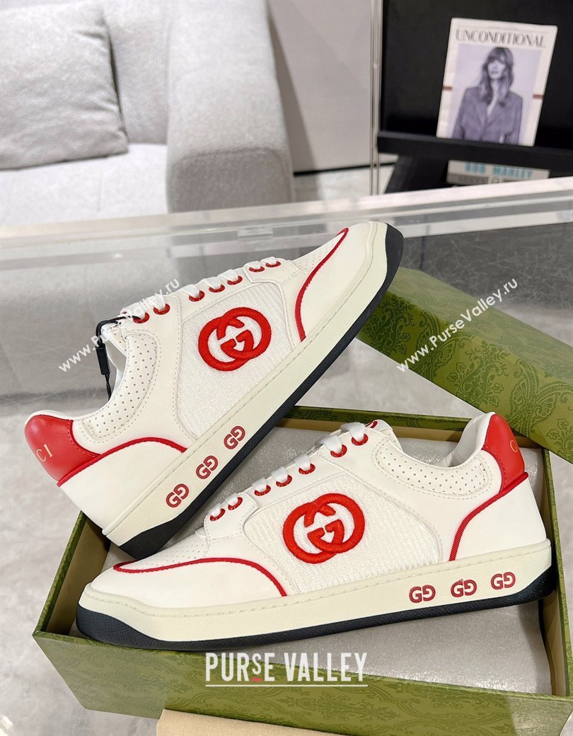 Gucci White Leather Sneakers with Interlocking G Red 2024 GG111807 (KL-241118085)