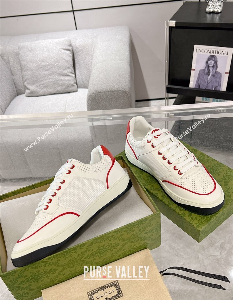 Gucci White Leather Sneakers with Interlocking G Red 2024 GG111807 (KL-241118085)