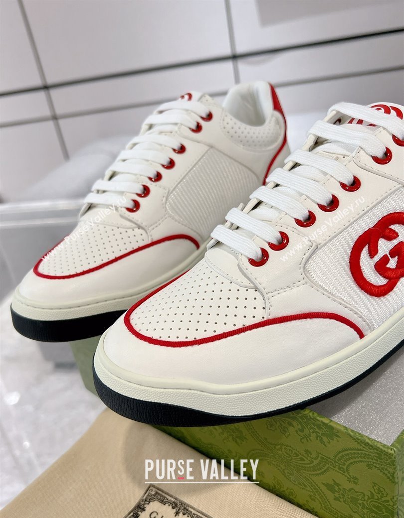 Gucci White Leather Sneakers with Interlocking G Red 2024 GG111807 (KL-241118085)