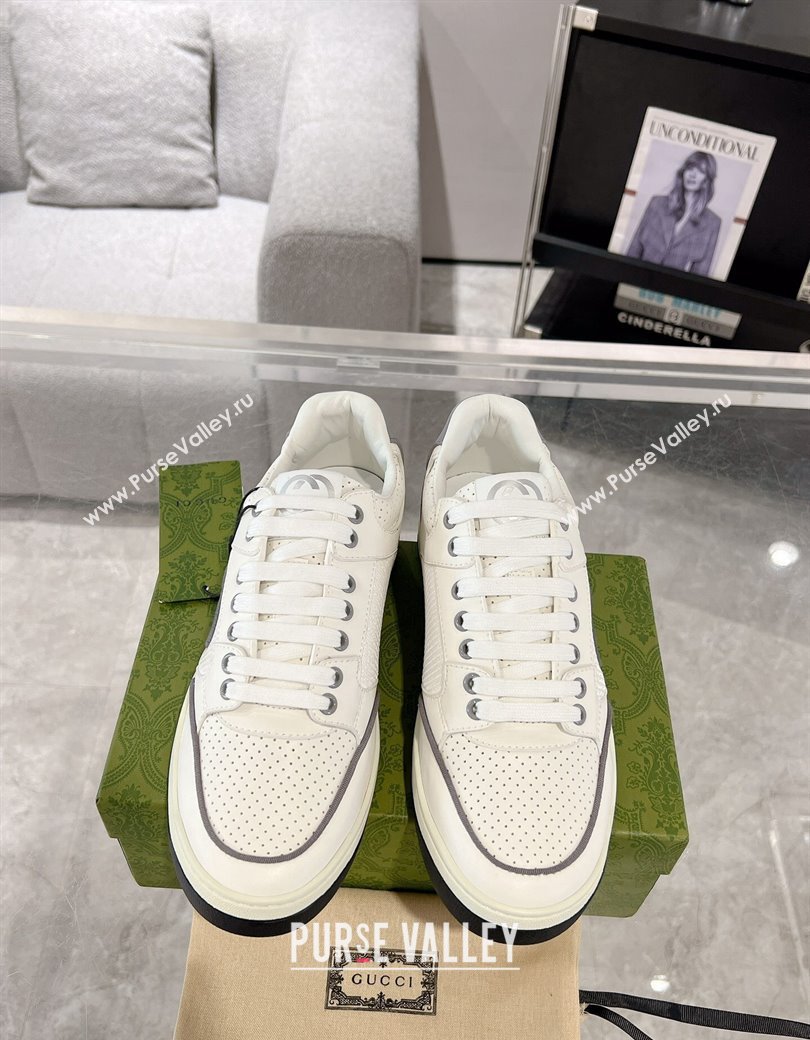 Gucci White Leather Sneakers with Interlocking G Grey 2024 GG111807 (KL-241118086)