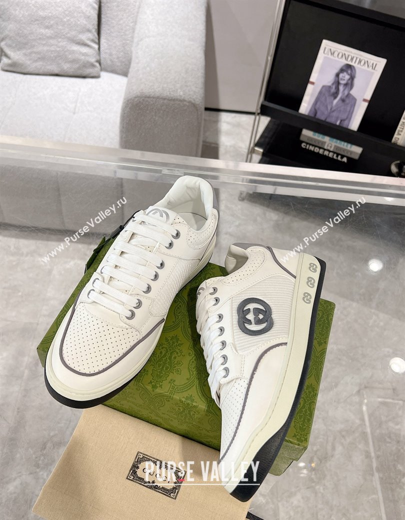 Gucci White Leather Sneakers with Interlocking G Grey 2024 GG111807 (KL-241118086)