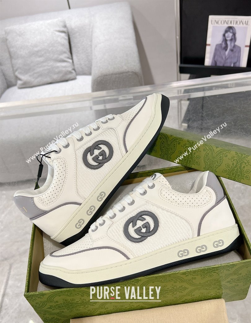 Gucci White Leather Sneakers with Interlocking G Grey 2024 GG111807 (KL-241118086)