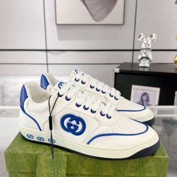 Gucci White Leather Sneakers with Interlocking G Blue 2024 GG111807 (KL-241118087)