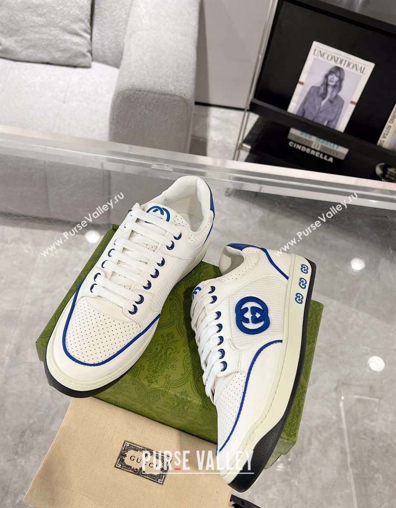 Gucci White Leather Sneakers with Interlocking G Blue 2024 GG111807 (KL-241118087)