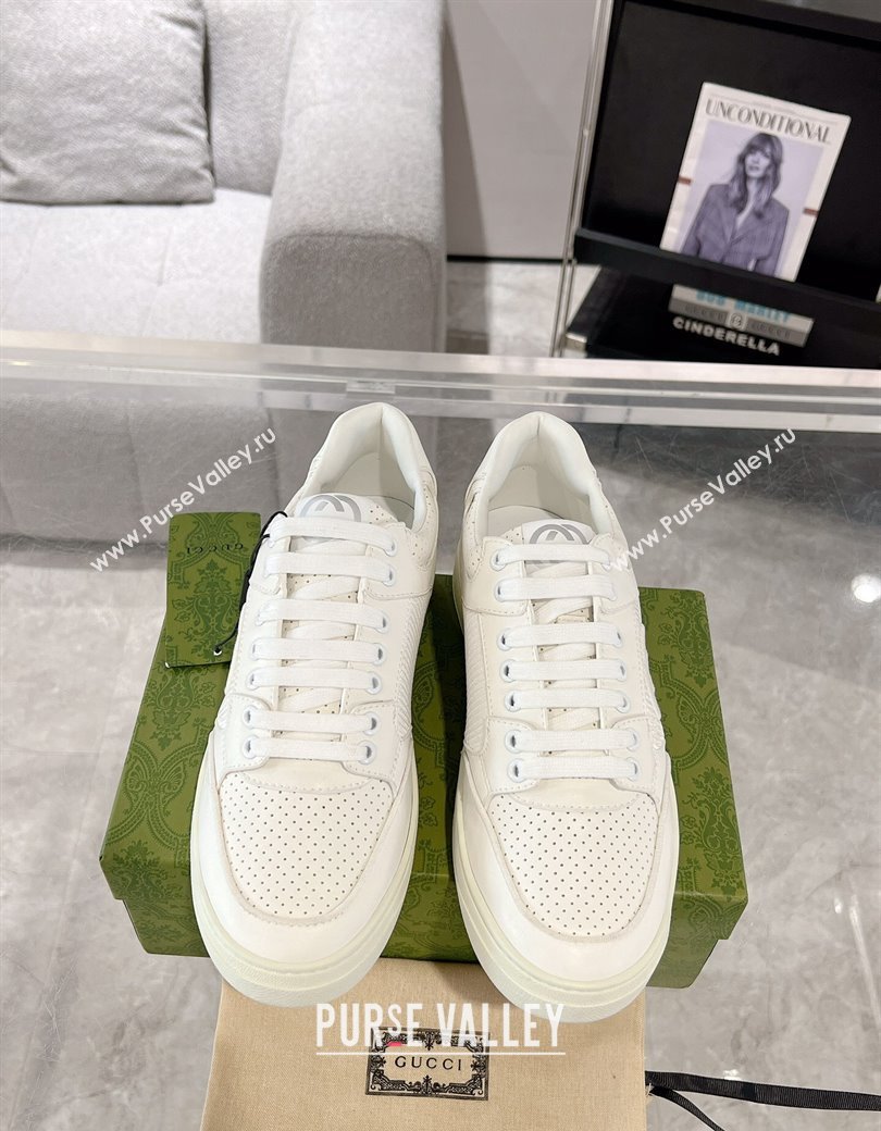 Gucci Leather Sneakers with Interlocking G All White 2024 GG111807 (KL-241118088)