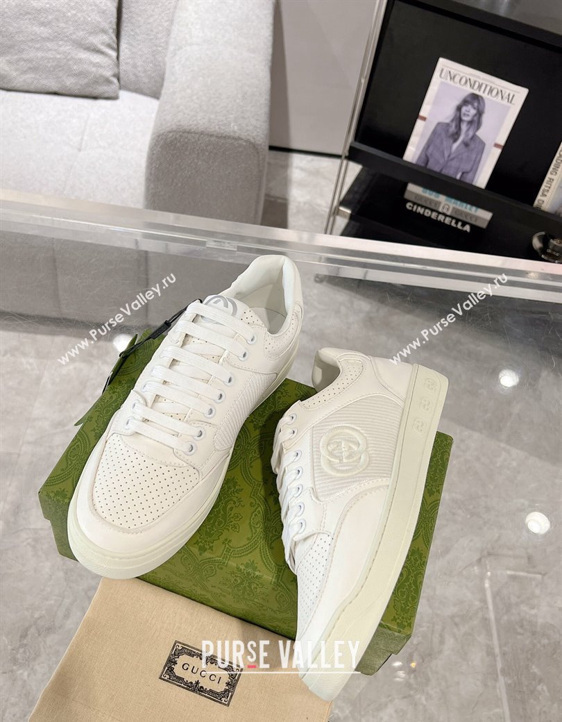 Gucci Leather Sneakers with Interlocking G All White 2024 GG111807 (KL-241118088)