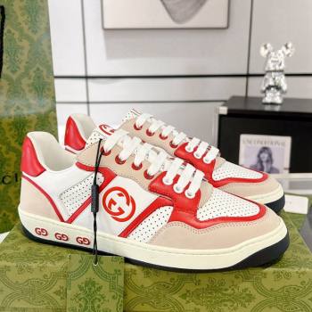 Gucci Leather Sneakers with Interlocking G White/Beige/Red 2024 GG111807 (KL-241118090)