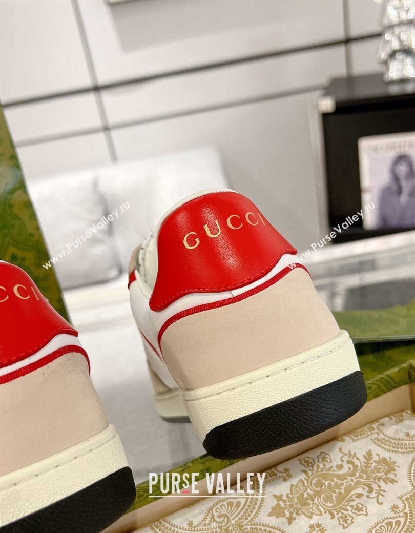 Gucci Leather Sneakers with Interlocking G White/Beige/Red 2024 GG111807 (KL-241118090)