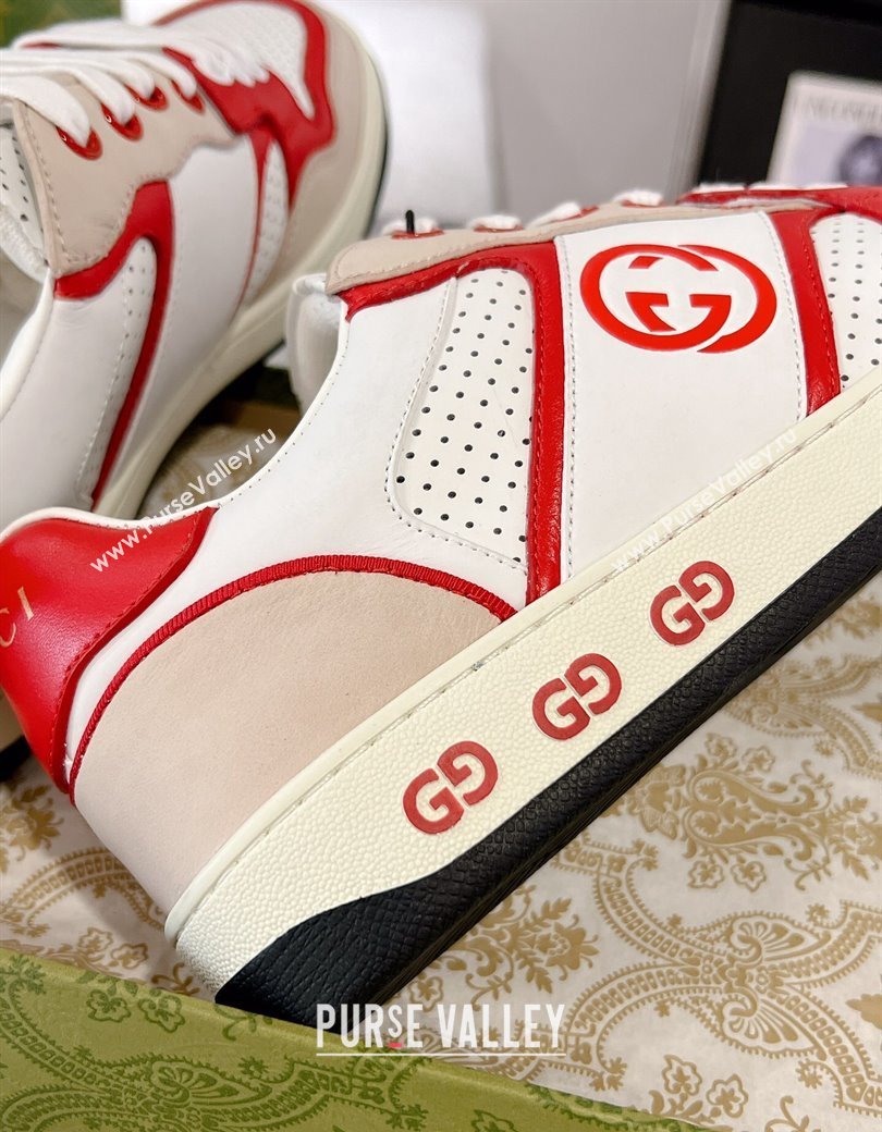 Gucci Leather Sneakers with Interlocking G White/Beige/Red 2024 GG111807 (KL-241118090)