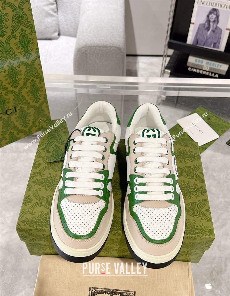 Gucci Leather Sneakers with Interlocking G White/Beige/Green 2024 GG111807 (KL-241118091)