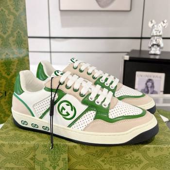 Gucci Leather Sneakers with Interlocking G White/Beige/Green 2024 GG111807 (KL-241118091)