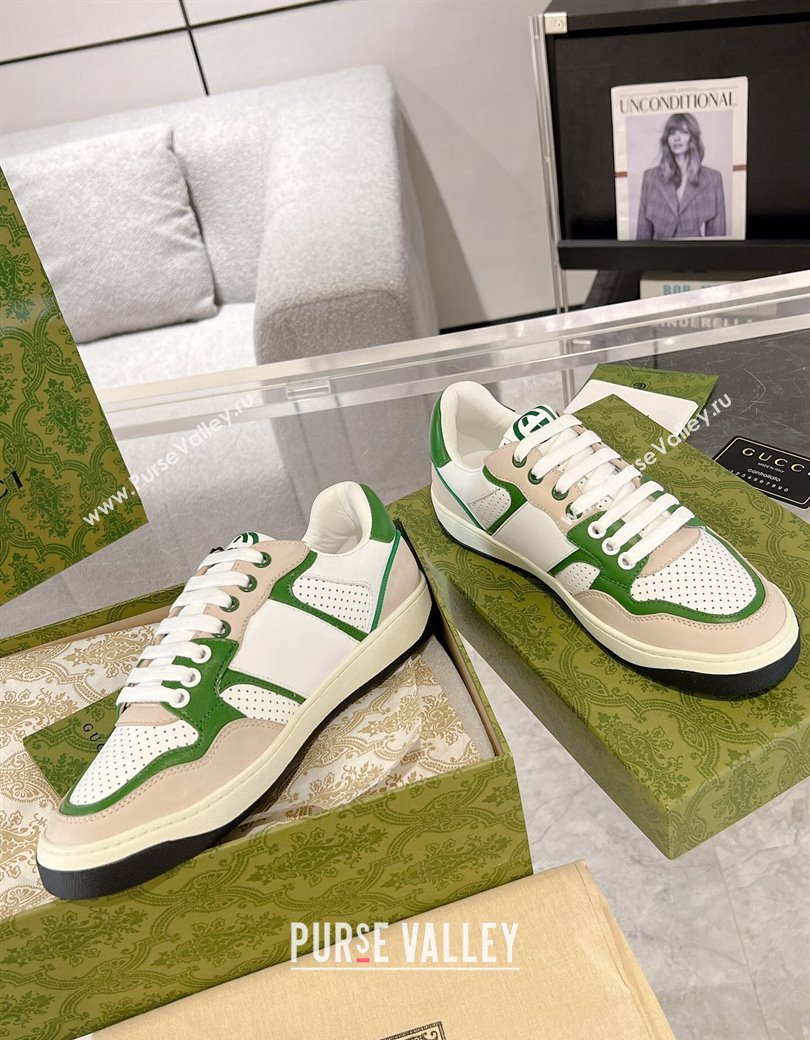 Gucci Leather Sneakers with Interlocking G White/Beige/Green 2024 GG111807 (KL-241118091)