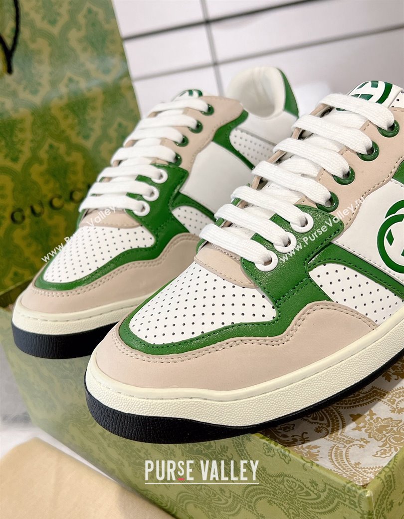 Gucci Leather Sneakers with Interlocking G White/Beige/Green 2024 GG111807 (KL-241118091)