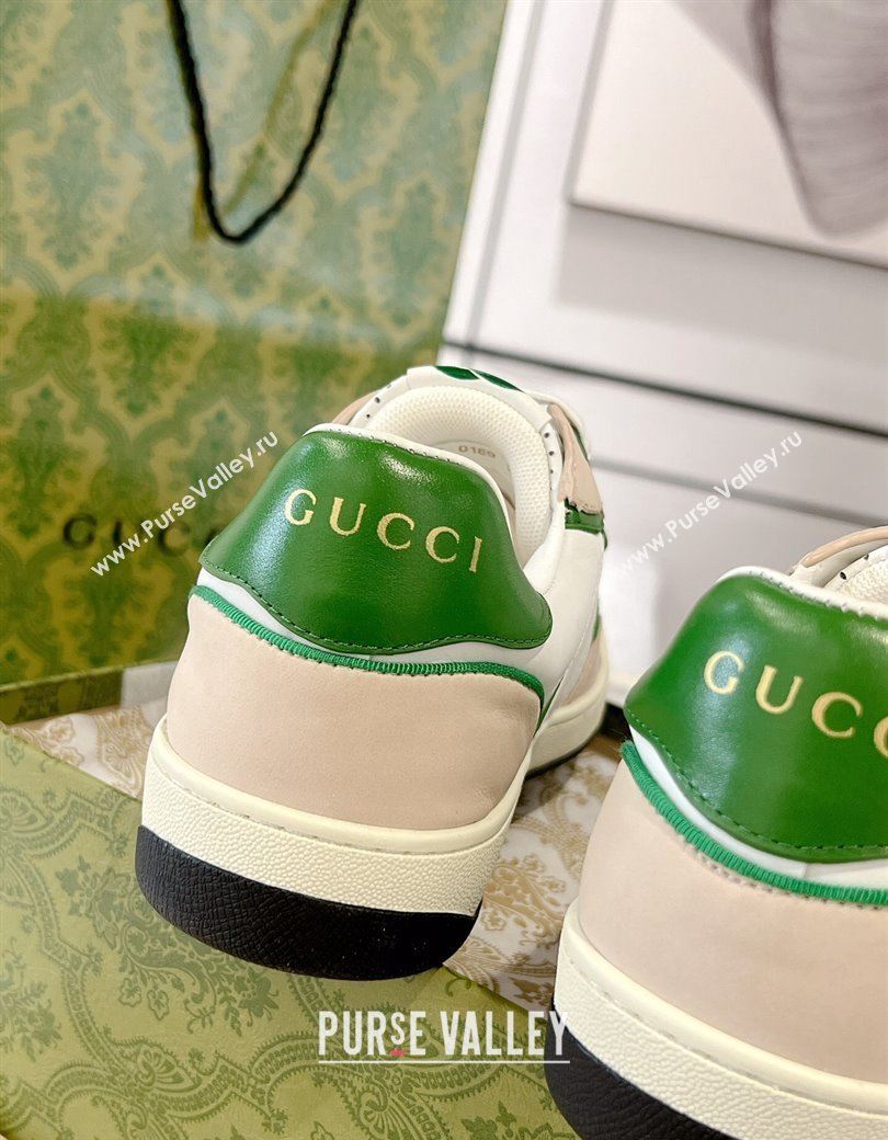 Gucci Leather Sneakers with Interlocking G White/Beige/Green 2024 GG111807 (KL-241118091)