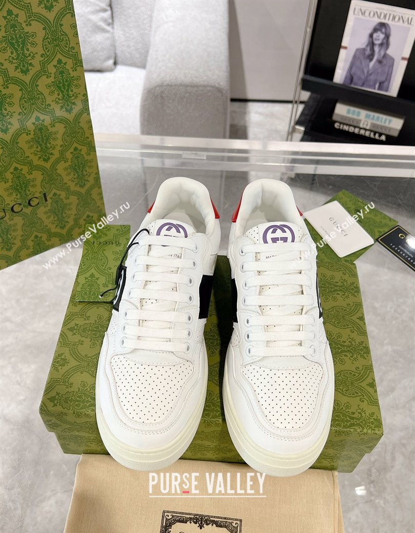 Gucci Leather Sneakers with Interlocking G White/Black2 2024 GG111807 (KL-241118092)