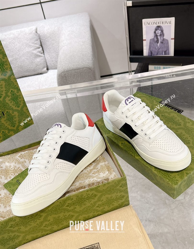 Gucci Leather Sneakers with Interlocking G White/Black2 2024 GG111807 (KL-241118092)