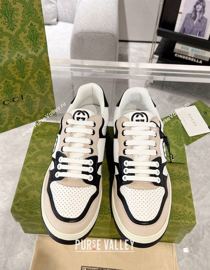 Gucci Leather Sneakers with Interlocking G White/Beige/Black 2024 GG111807 (KL-241118093)