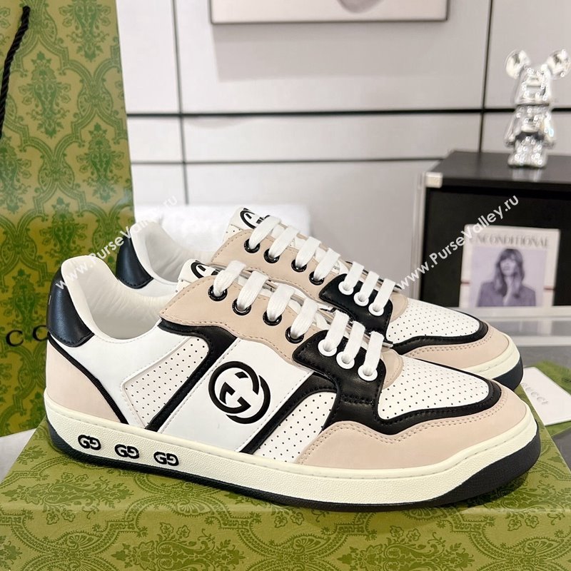 Gucci Leather Sneakers with Interlocking G White/Beige/Black 2024 GG111807 (KL-241118093)