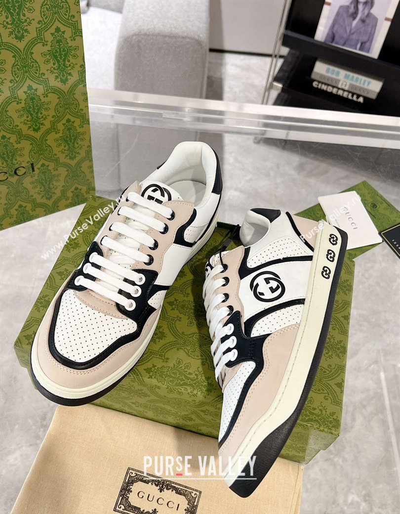 Gucci Leather Sneakers with Interlocking G White/Beige/Black 2024 GG111807 (KL-241118093)